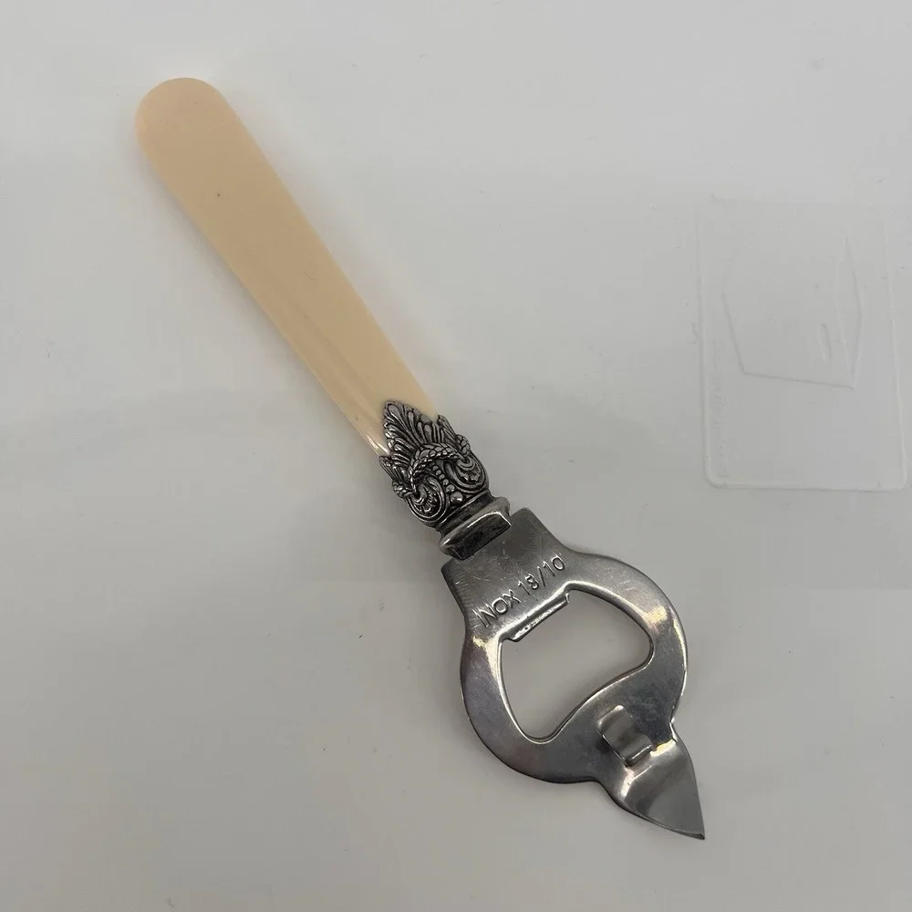 Vintage INOX 18/10 Bottle Opener‎ Ornate Metal Cream Handle Barware Bar